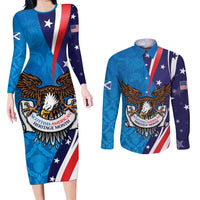 Scottish-American Heritage Month Personalized Couples Matching Long Sleeve Bodycon Dress and Long Sleeve Button Shirt Highland Cow and USA-eagle
