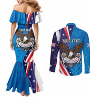 Scottish-American Heritage Month Personalized Couples Matching Mermaid Dress and Long Sleeve Button Shirt Highland Cow and USA-eagle
