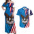 Scottish-American Heritage Month Personalized Couples Matching Off Shoulder Maxi Dress and Hawaiian Shirt Highland Cow and USA-eagle