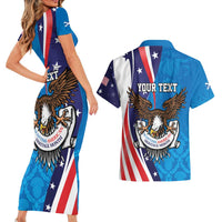 Scottish-American Heritage Month Personalized Couples Matching Short Sleeve Bodycon Dress and Hawaiian Shirt Highland Cow and USA-eagle