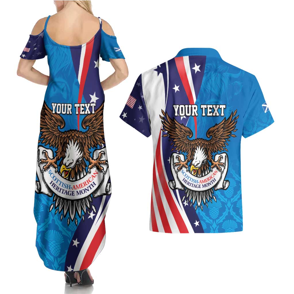 Scottish-American Heritage Month Personalized Couples Matching Summer Maxi Dress and Hawaiian Shirt Highland Cow and USA-eagle