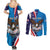 Scottish-American Heritage Month Personalized Couples Matching Summer Maxi Dress and Long Sleeve Button Shirt Highland Cow and USA-eagle