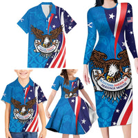 Scottish-American Heritage Month Personalized Family Matching Long Sleeve Bodycon Dress and Hawaiian Shirt Highland Cow and USA-eagle