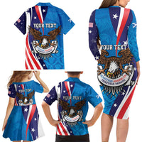 Scottish-American Heritage Month Personalized Family Matching Long Sleeve Bodycon Dress and Hawaiian Shirt Highland Cow and USA-eagle