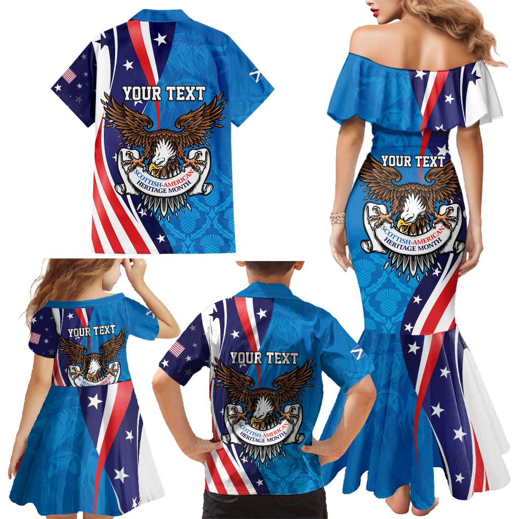 Scottish-American Heritage Month Personalized Family Matching Mermaid Dress and Hawaiian Shirt Highland Cow and USA-eagle