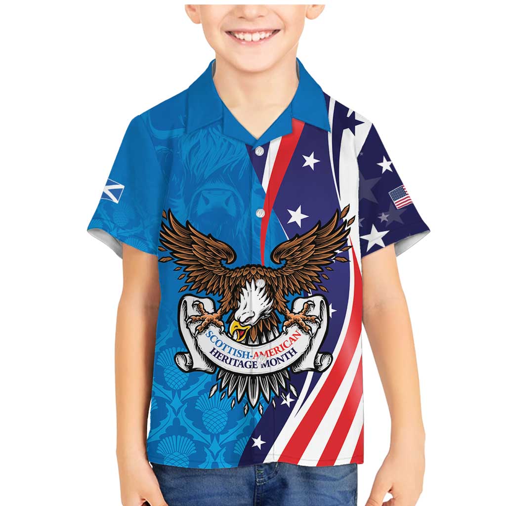 Scottish-American Heritage Month Personalized Family Matching Mermaid Dress and Hawaiian Shirt Highland Cow and USA-eagle