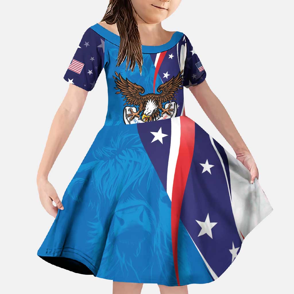 Scottish-American Heritage Month Personalized Family Matching Off Shoulder Maxi Dress and Hawaiian Shirt Highland Cow and USA-eagle