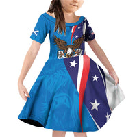 Scottish-American Heritage Month Personalized Family Matching Off Shoulder Short Dress and Hawaiian Shirt Highland Cow and USA-eagle