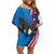 Scottish-American Heritage Month Personalized Family Matching Off Shoulder Short Dress and Hawaiian Shirt Highland Cow and USA-eagle