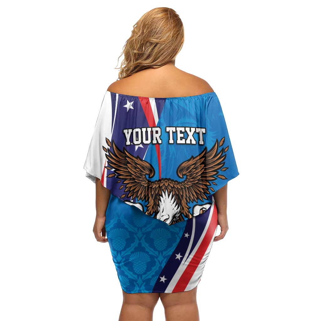 Scottish-American Heritage Month Personalized Family Matching Off Shoulder Short Dress and Hawaiian Shirt Highland Cow and USA-eagle