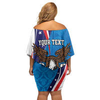 Scottish-American Heritage Month Personalized Family Matching Off Shoulder Short Dress and Hawaiian Shirt Highland Cow and USA-eagle