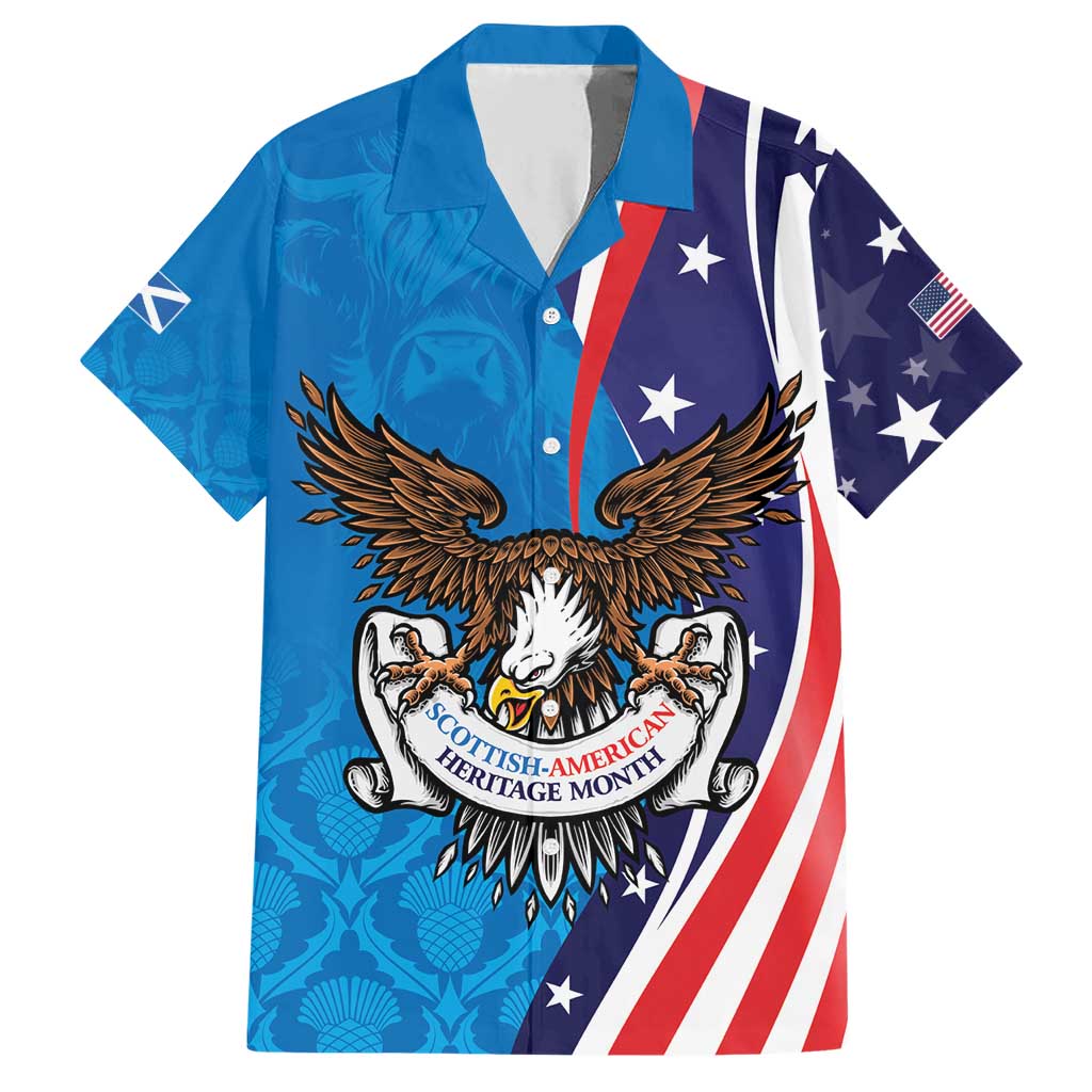 Scottish-American Heritage Month Personalized Family Matching Short Sleeve Bodycon Dress and Hawaiian Shirt Highland Cow and USA-eagle