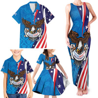 Scottish-American Heritage Month Personalized Family Matching Tank Maxi Dress and Hawaiian Shirt Highland Cow and USA-eagle