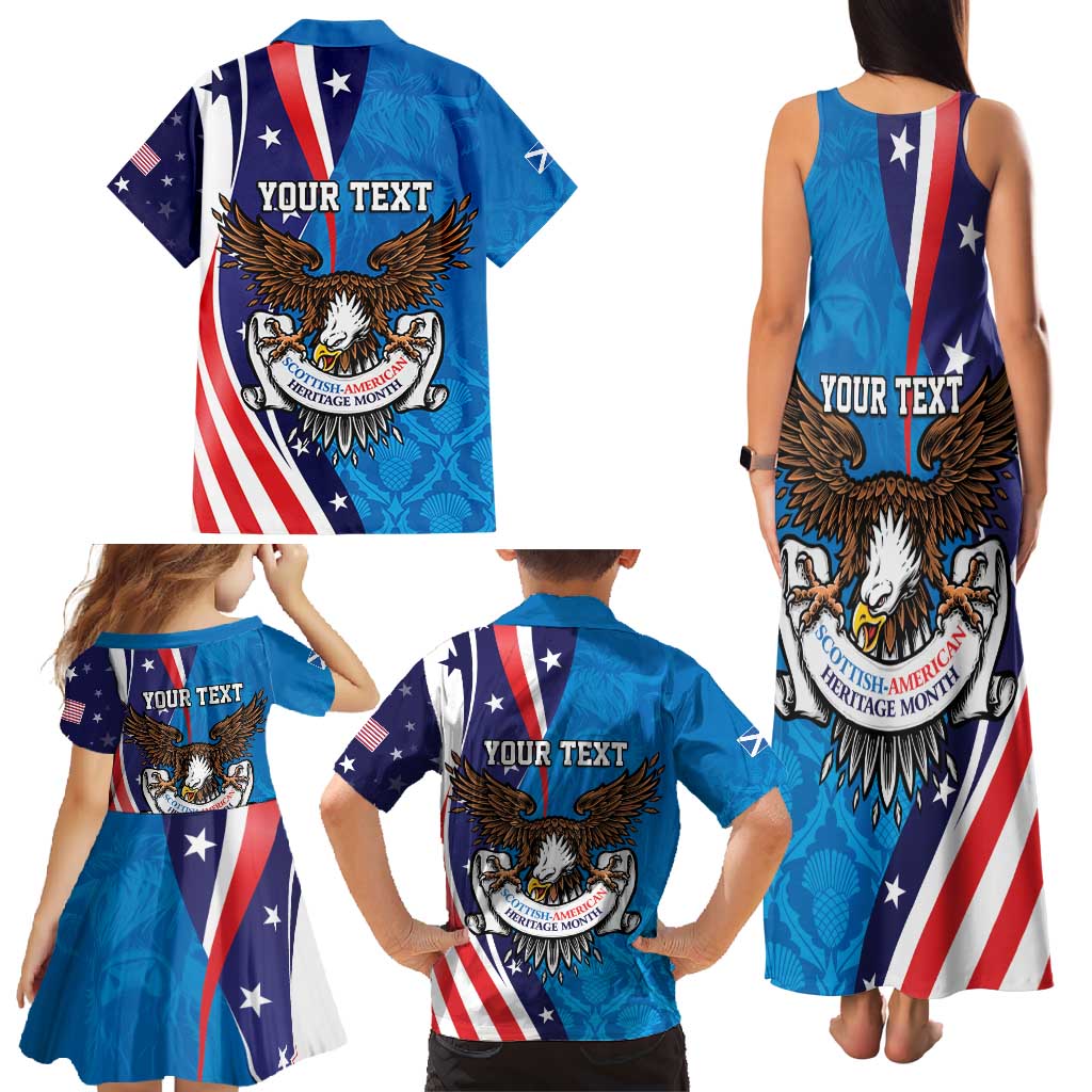 Scottish-American Heritage Month Personalized Family Matching Tank Maxi Dress and Hawaiian Shirt Highland Cow and USA-eagle