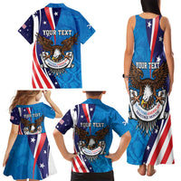 Scottish-American Heritage Month Personalized Family Matching Tank Maxi Dress and Hawaiian Shirt Highland Cow and USA-eagle
