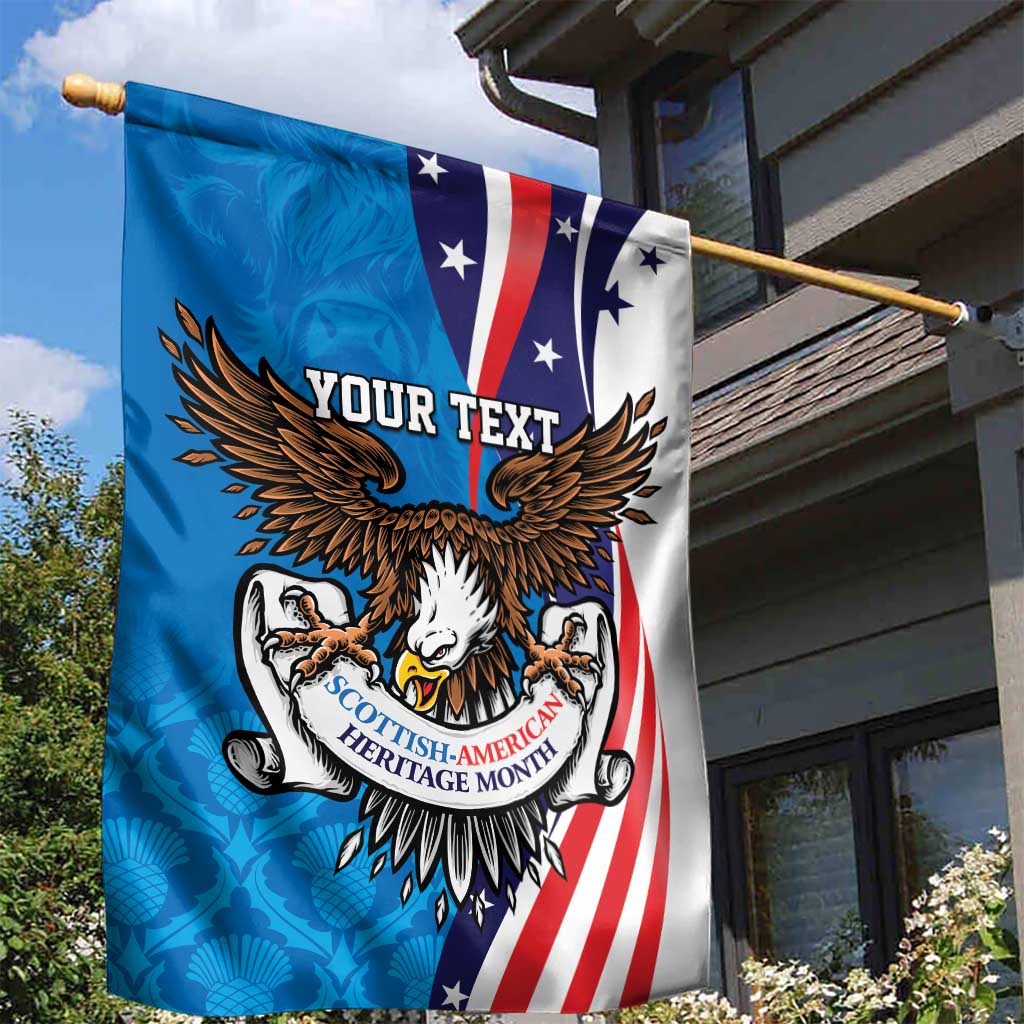 Scottish-American Heritage Month Personalized Garden Flag Highland Cow and USA-eagle