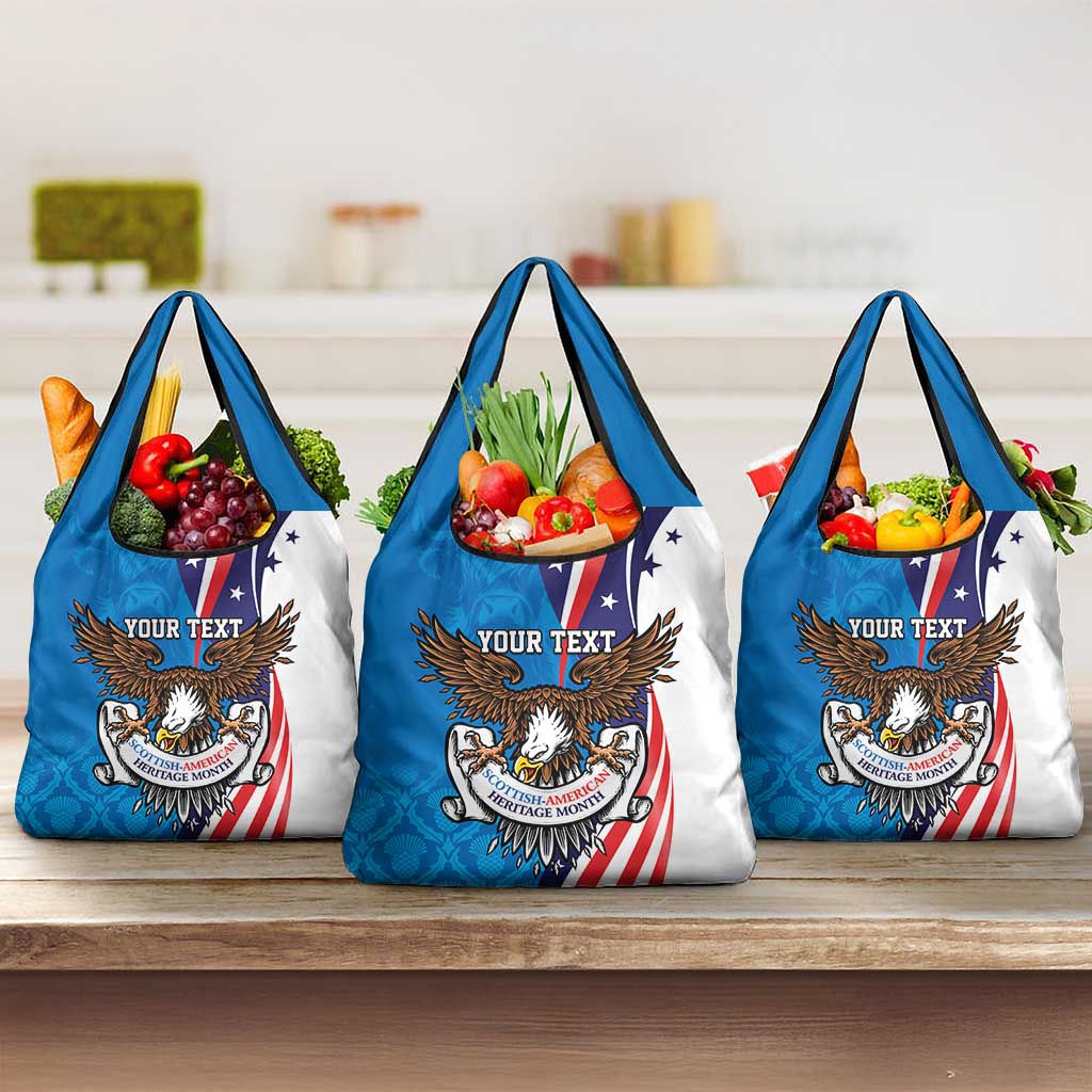 Scottish-American Heritage Month Personalized Grocery Bag Highland Cow and USA-eagle