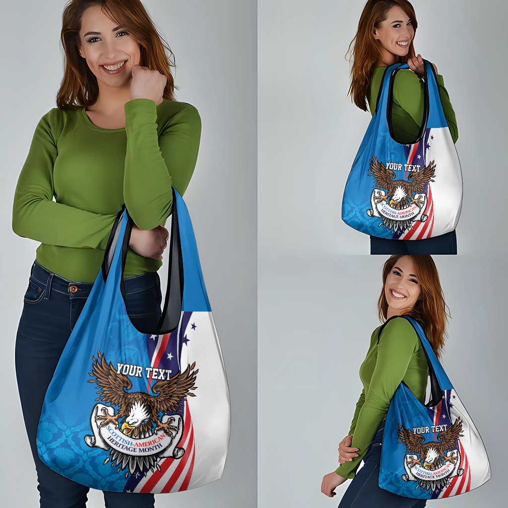 Scottish-American Heritage Month Personalized Grocery Bag Highland Cow and USA-eagle