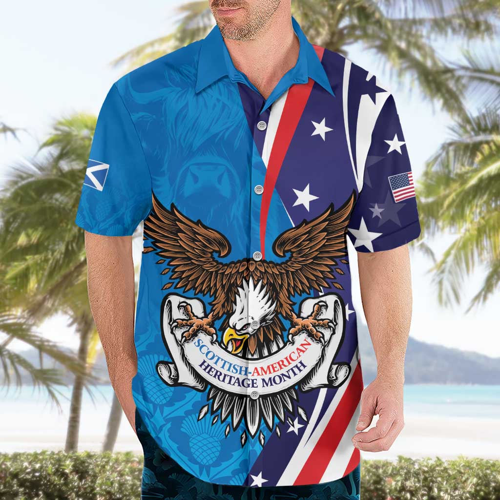 Scottish-American Heritage Month Personalized Hawaiian Shirt Highland Cow and USA-eagle