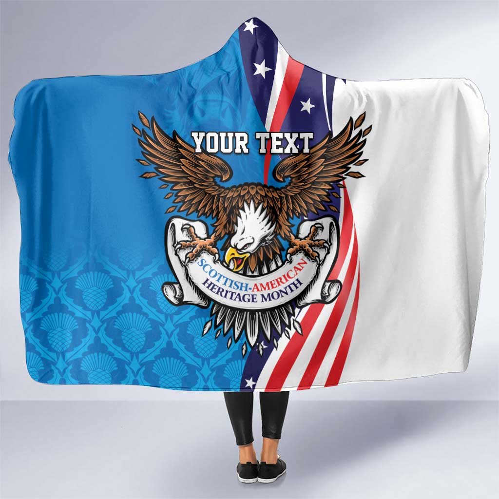 Scottish-American Heritage Month Personalized Hooded Blanket Highland Cow and USA-eagle