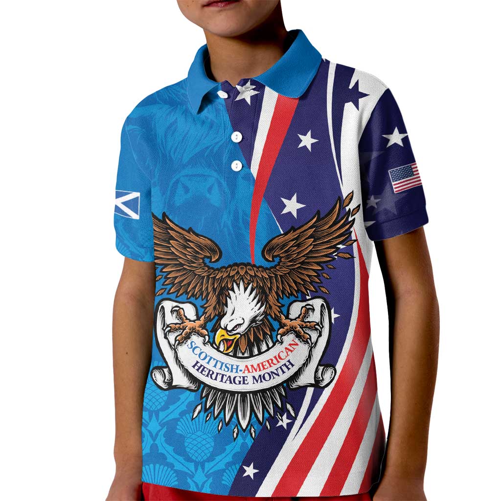 Scottish-American Heritage Month Personalized Kid Polo Shirt Highland Cow and USA-eagle