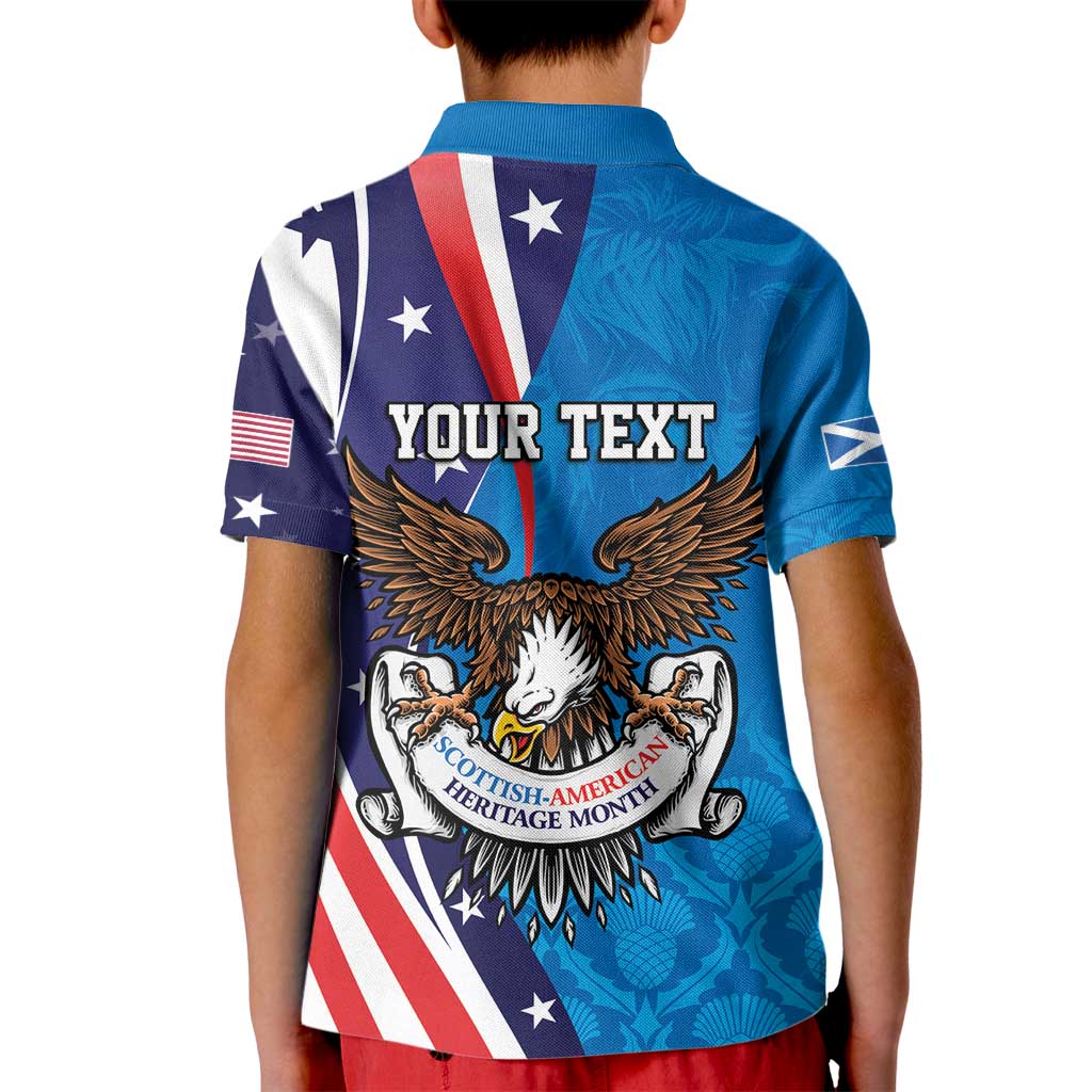 Scottish-American Heritage Month Personalized Kid Polo Shirt Highland Cow and USA-eagle
