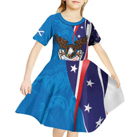 Scottish-American Heritage Month Personalized Kid Short Sleeve Dress Highland Cow and USA-eagle