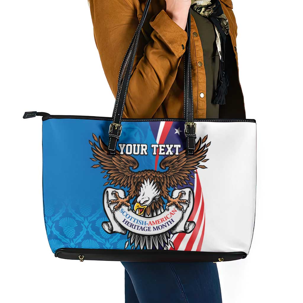 Scottish-American Heritage Month Personalized Leather Tote Bag Highland Cow and USA-eagle