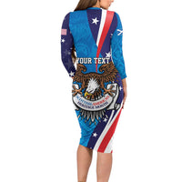 Scottish-American Heritage Month Personalized Long Sleeve Bodycon Dress Highland Cow and USA-eagle