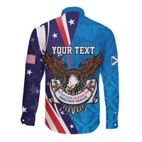 Scottish-American Heritage Month Personalized Long Sleeve Button Shirt Highland Cow and USA-eagle