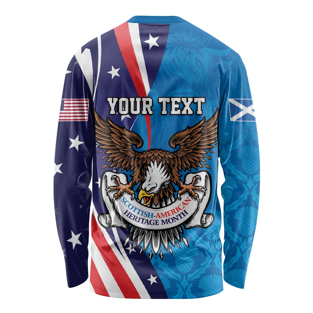 Scottish-American Heritage Month Personalized Long Sleeve Shirt Highland Cow and USA-eagle