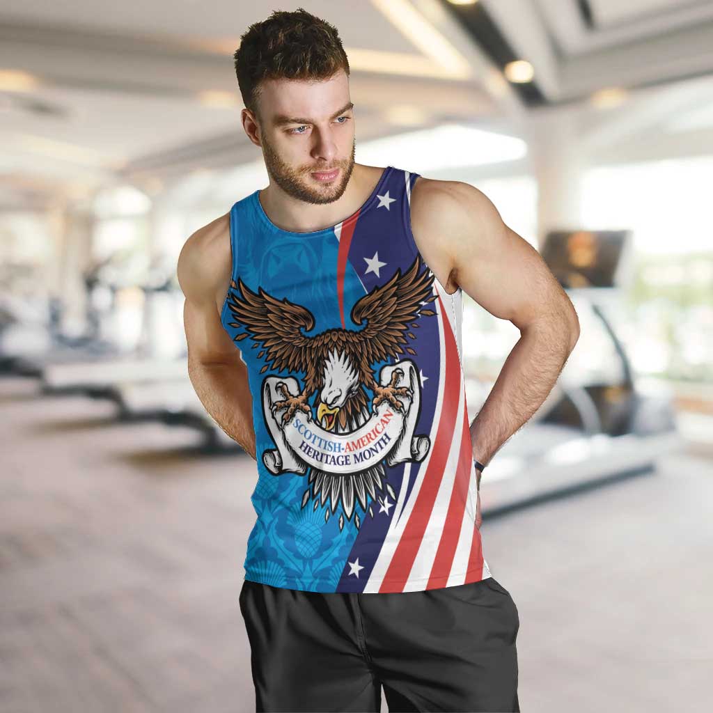 Scottish-American Heritage Month Personalized Men Tank Top Highland Cow and USA-eagle