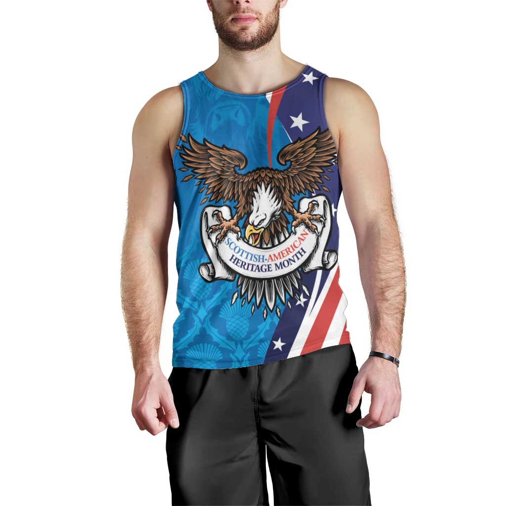 Scottish-American Heritage Month Personalized Men Tank Top Highland Cow and USA-eagle