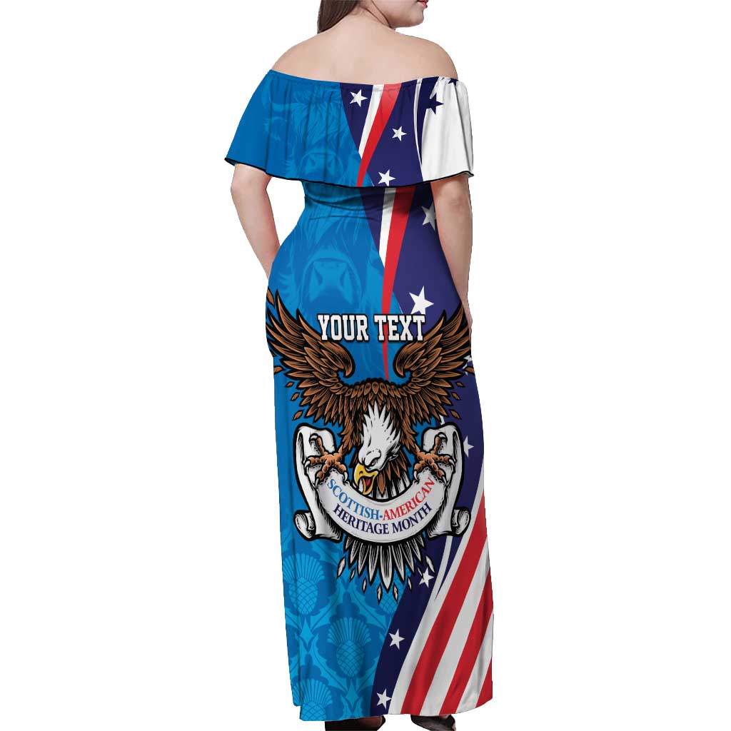 Scottish-American Heritage Month Personalized Off Shoulder Maxi Dress Highland Cow and USA-eagle