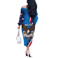 Scottish-American Heritage Month Personalized Off The Shoulder Long Sleeve Dress Highland Cow and USA-eagle