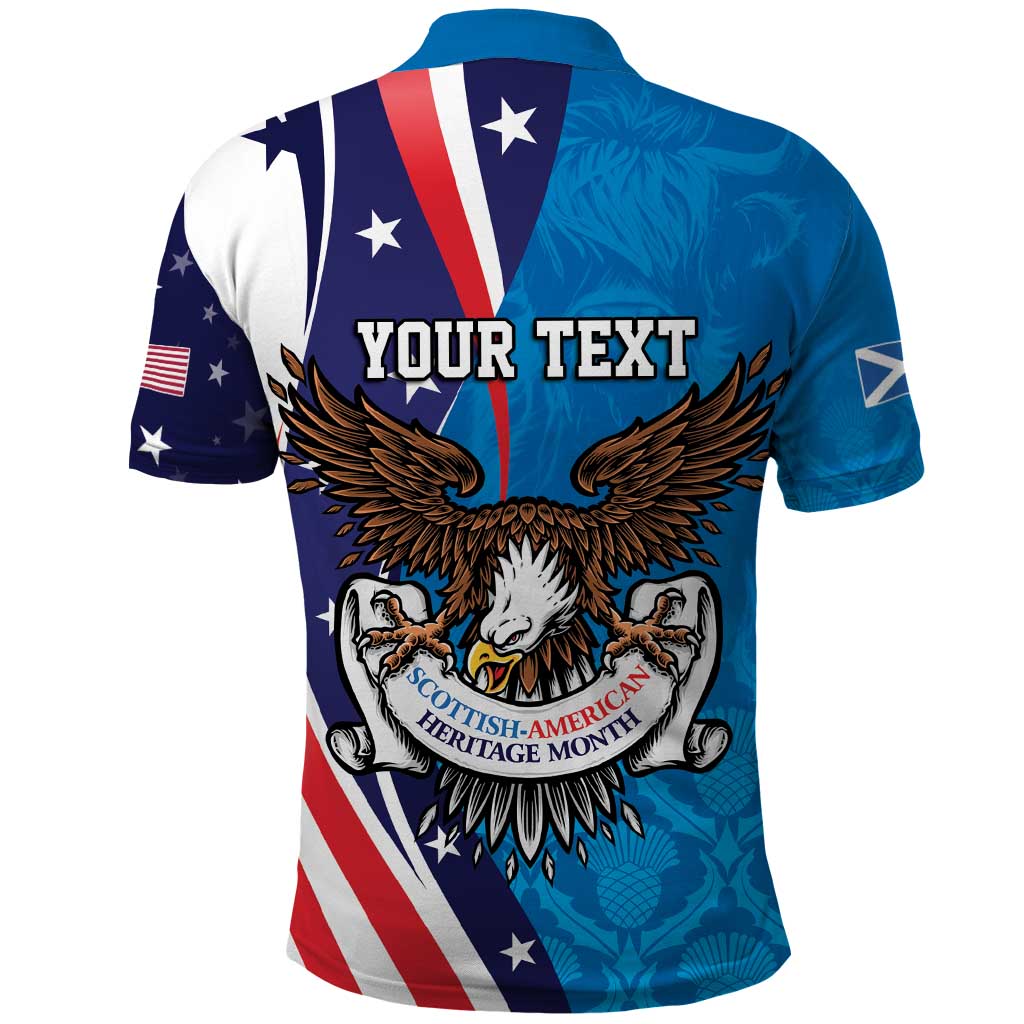 Scottish-American Heritage Month Personalized Polo Shirt Highland Cow and USA-eagle