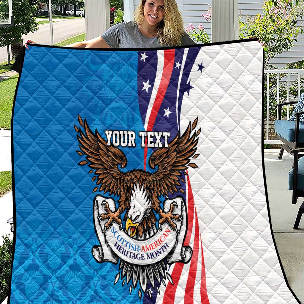 Scottish-American Heritage Month Personalized Quilt Highland Cow and USA-eagle