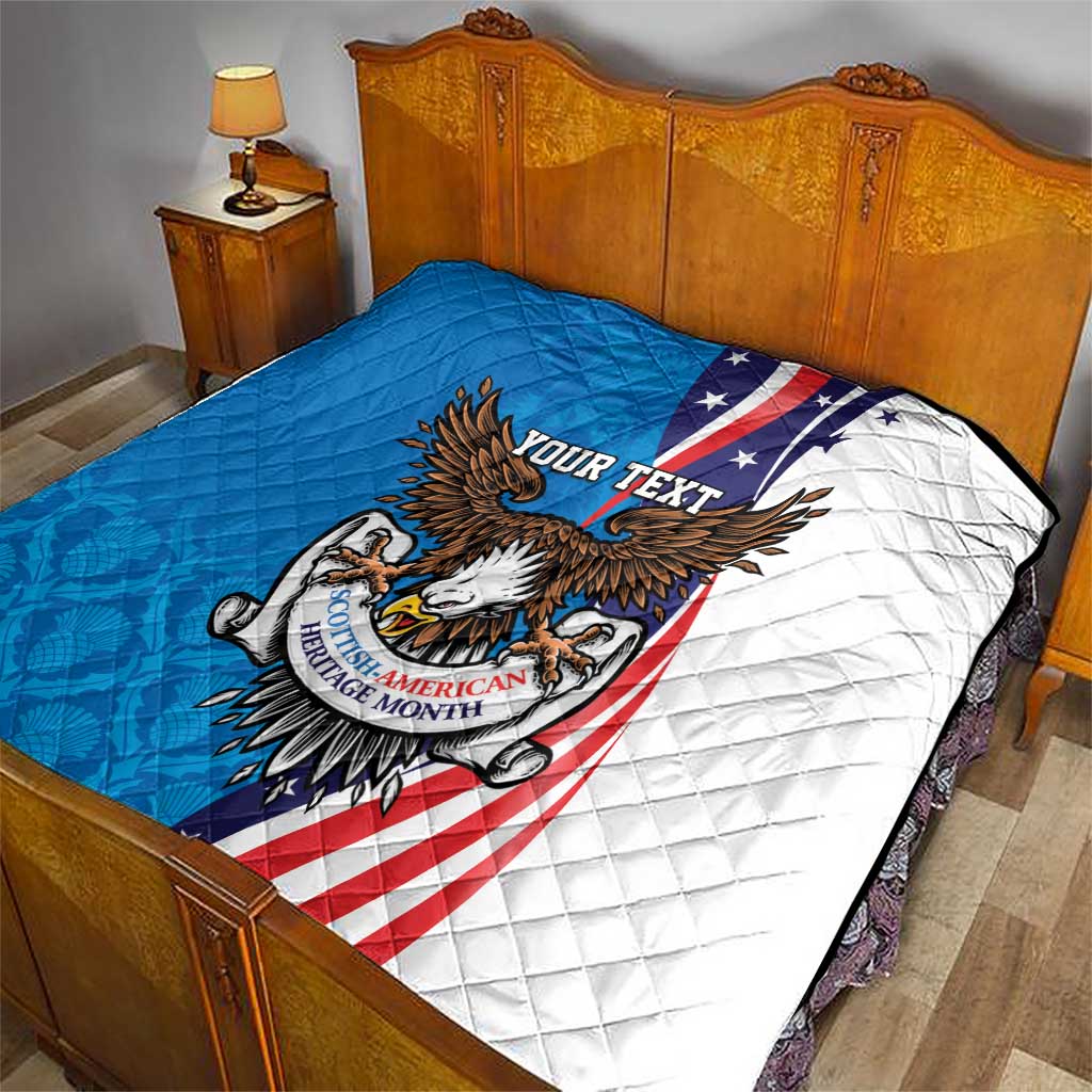 Scottish-American Heritage Month Personalized Quilt Highland Cow and USA-eagle