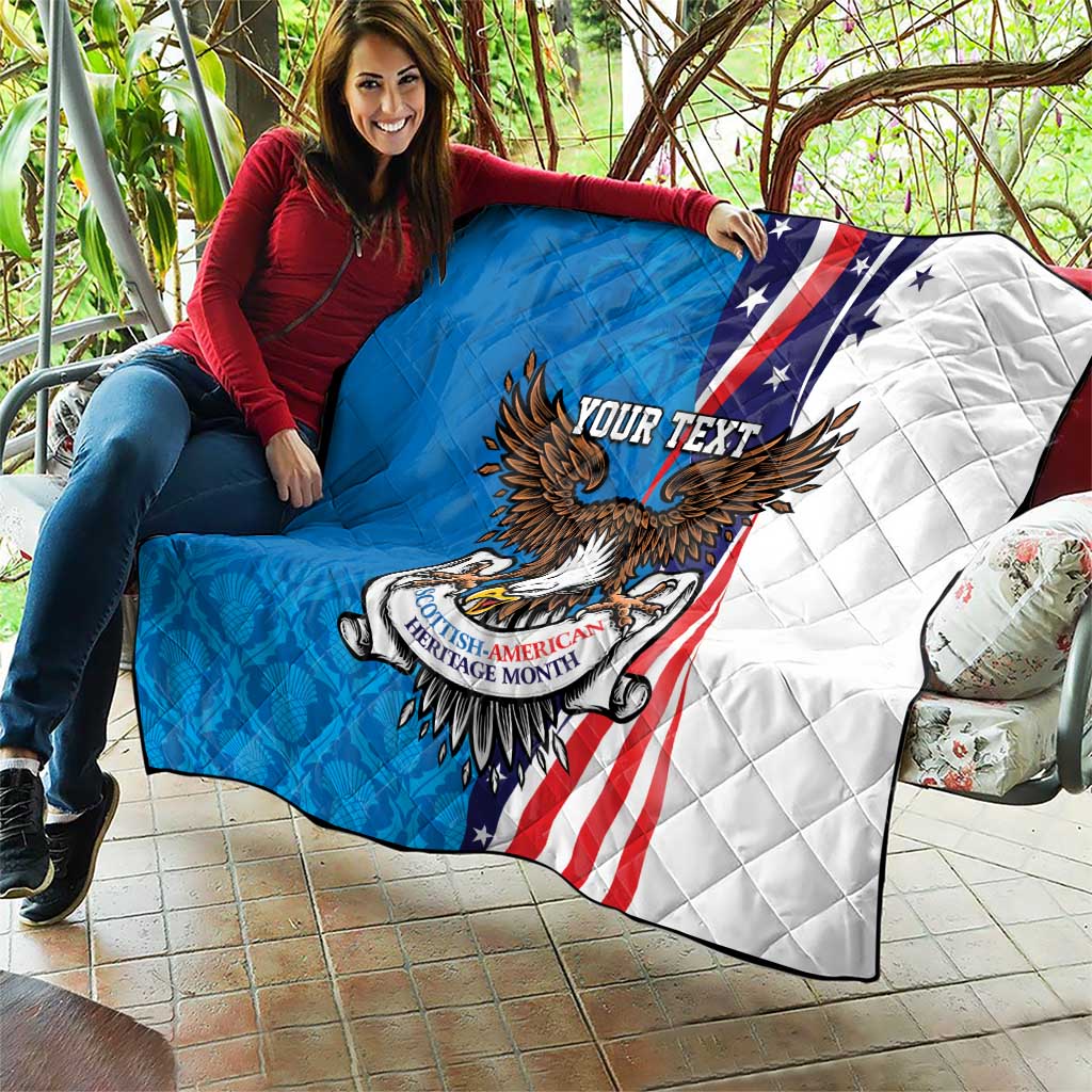 Scottish-American Heritage Month Personalized Quilt Highland Cow and USA-eagle