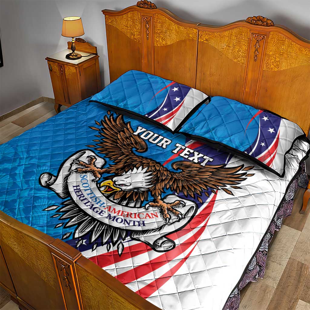 Scottish-American Heritage Month Personalized Quilt Bed Set Highland Cow and USA-eagle