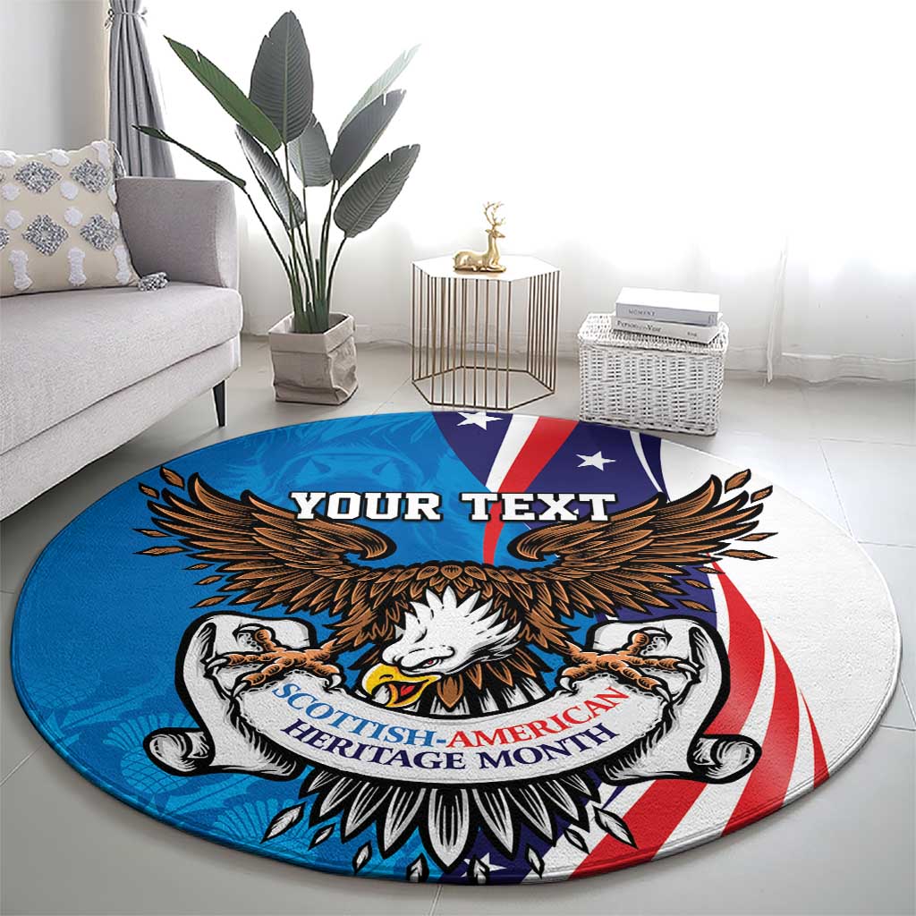 Scottish-American Heritage Month Personalized Round Carpet Highland Cow and USA-eagle