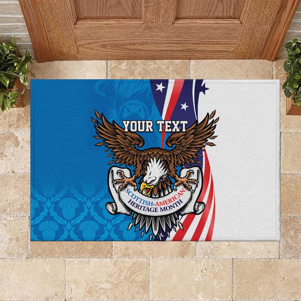 Scottish-American Heritage Month Personalized Rubber Doormat Highland Cow and USA-eagle
