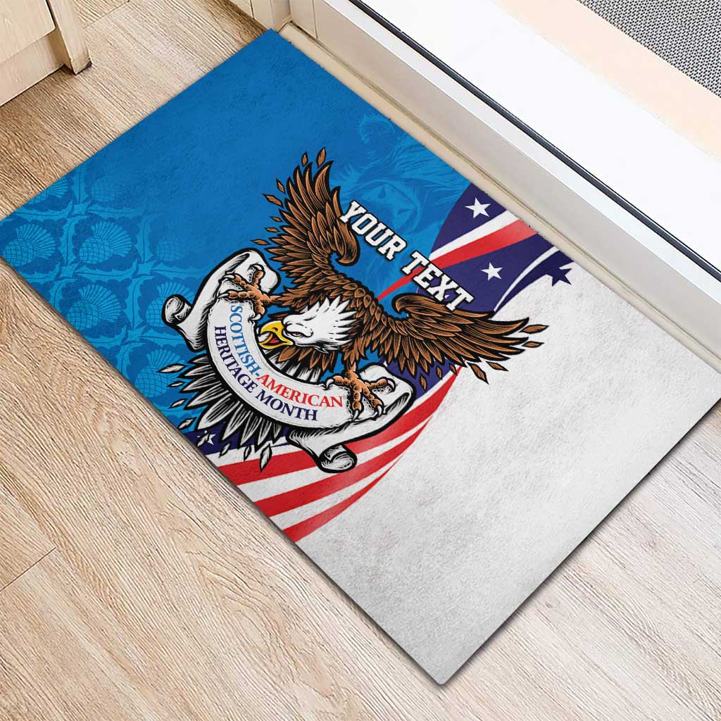 Scottish-American Heritage Month Personalized Rubber Doormat Highland Cow and USA-eagle