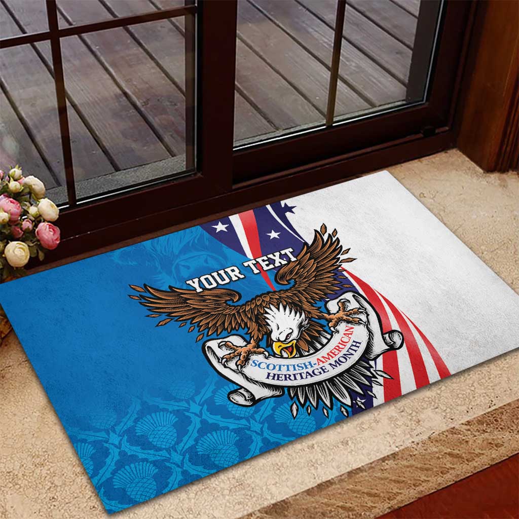 Scottish-American Heritage Month Personalized Rubber Doormat Highland Cow and USA-eagle