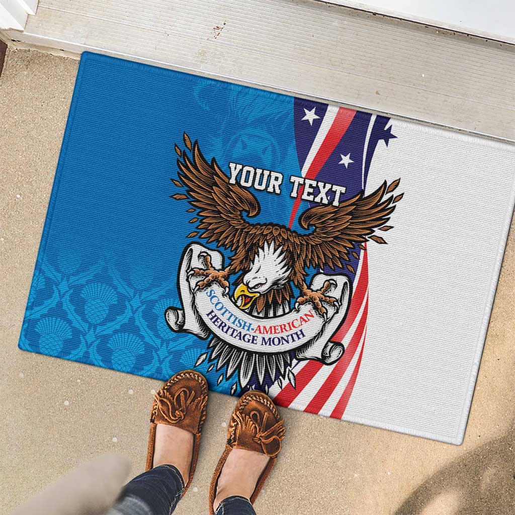 Scottish-American Heritage Month Personalized Rubber Doormat Highland Cow and USA-eagle