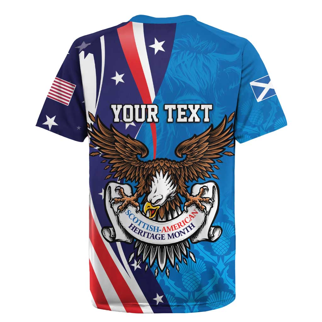 Scottish-American Heritage Month Personalized Rugby Jersey Highland Cow and USA-eagle