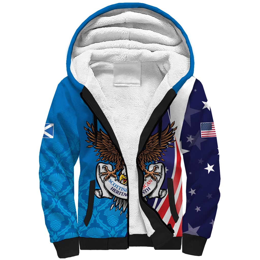 Scottish-American Heritage Month Personalized Sherpa Hoodie Highland Cow and USA-eagle