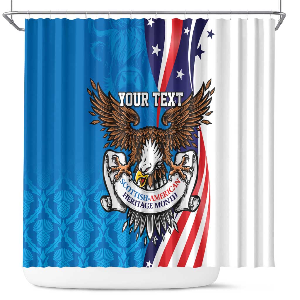 Scottish-American Heritage Month Personalized Shower Curtain Highland Cow and USA-eagle