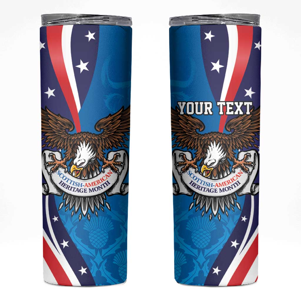 Scottish-American Heritage Month Personalized Skinny Tumbler Highland Cow and USA-eagle