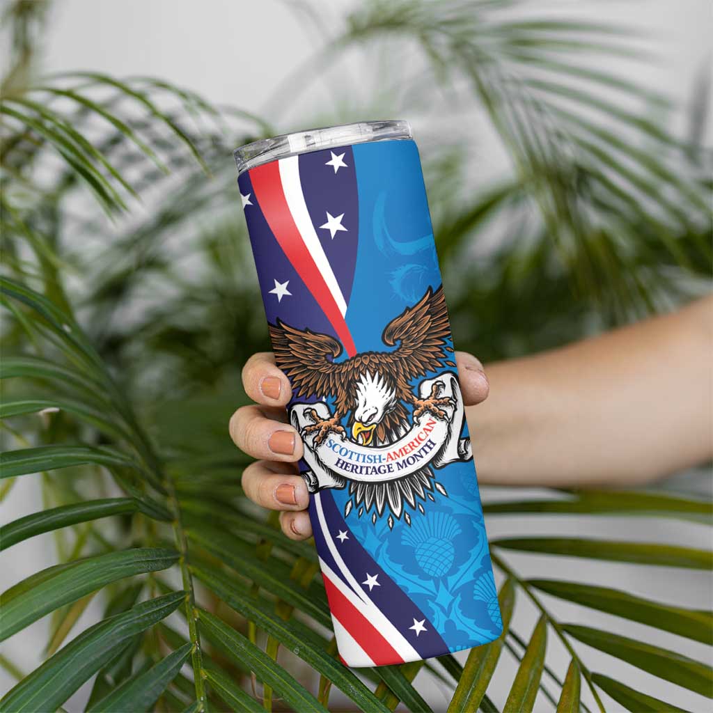 Scottish-American Heritage Month Personalized Skinny Tumbler Highland Cow and USA-eagle